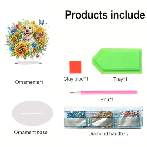 5D Tabletop Diamond Art Painting Kit Ornament, Stand Up Special Shaped Crystal Diamond Art Desktop Kits for Adults Craft Gift - Flower Puppy (Yellow) - color: Flower Puppy (Yellow)