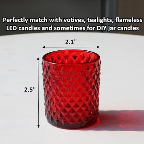 Woho Candle Holders for Votive Candles/Tealight Candles, Votive Candle Holder for Boho Home Decor, Glass Tea Lights Candle Holder for Wedding Party Christmas（24, Red - color: Red