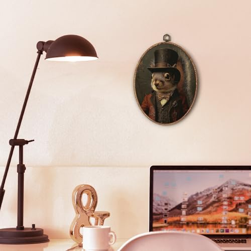 Hxlac Victorian Squirrel Oval Wall Art Framed, Vintage Victorian Style Animal Oval Wall Decor, Autumn Squirrel Hanging Canvas Prints Wall Sculptures for Farmhouse Home Room Decor, 8.5x11.5 Inch - color: oval squirrel