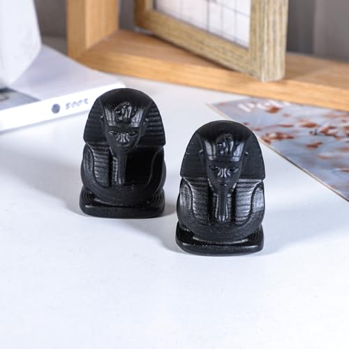 Nupuyai Hand Carved Egyptian Statue for Home Decor, Natural Black Obsidian Crystal Figurine Stone Sculpture Decoration for Fengshui - style: Egyptian