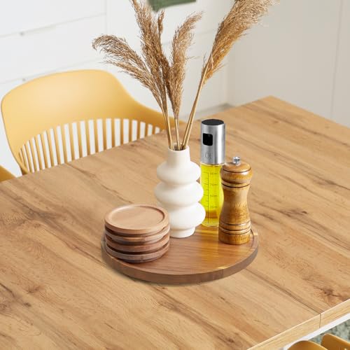 10 Inch Acacia Wood Round Tray, Wooden Decorative Coffee Table Tray Centerpiece Candle Holder for Farmhouse Kitchen Dining Room Home Bathroom Decor Coffee Table Decor and Accessories - color: Acacia, size: 10"