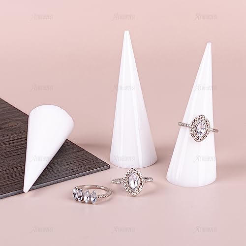 AUEAR, 6 Pack Acrylic Ring Holder Cone Display Jewlery Stands Finger Rings Showcase Stand for Jewelry (White) - color: White, size: 6 Pack
