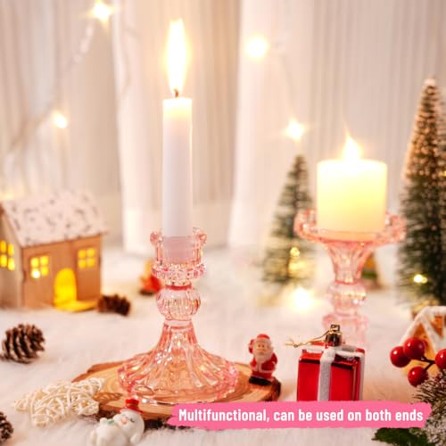 Maxcheck Set of 6 Candlestick Holders Taper Glass Candle Holder Decorative Candle Stand for Wedding Party Table Centerpiece Anniversary Festival Home Decor(Pink) - color: Pink
