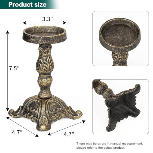 Sungmor Vintage Cast Iron Pillar Candle Holder,7.5" Tall Heavy Duty Candlestick Holder,Decorative Candle Stand for Table Centerpiece