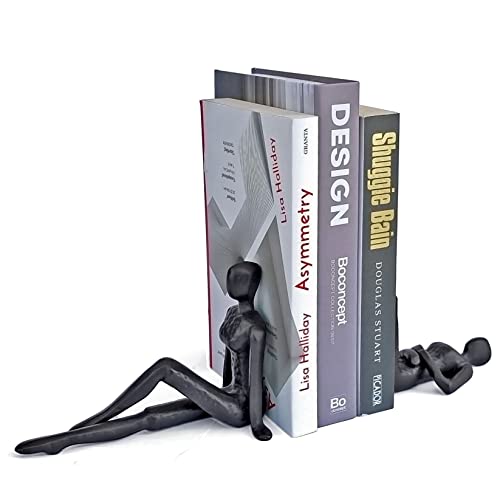 Ambipolar Yoga-Style Black Decorative Bookends, Cast Iron Book Stand to Hold Books Heavy Duty, Book Stoppers for Home Decor, Office Desk, Living Room Decor