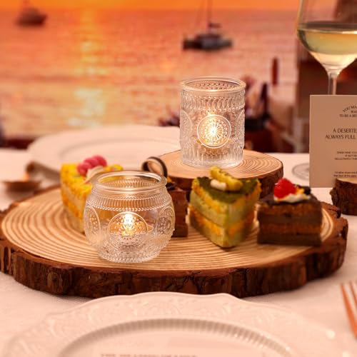 DARJEN 24Pcs Clear Votive Candle Holders - Glass Tea Light Candle Holder, Candle Holders Bulk, Embossed Candle Votives for Wedding Centerpiece & Home Decor - color: Clear