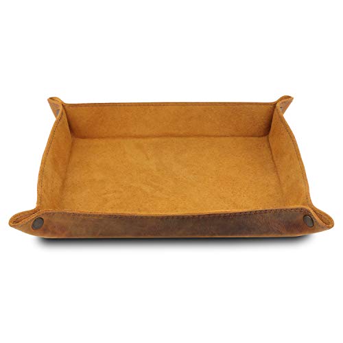 Londo Genuine Leather Tray Organizer - Practical Lightweight Water Resistant Computer Table Desk Storage Box for Wallets, Watches, Keys, Coins, Cell Phones and Office Equipment - color: Camel