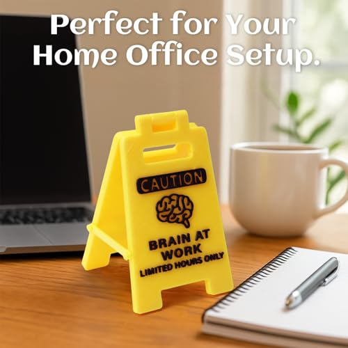 CAUTION Brain at Work Sign, 3D Printed Office Desk Decor, Funny Limited Hours Only Sign for Home Office, Coworker Gift, Birthday Gift for Colleagues, Yellow Desk Accessory - color: Brain at work