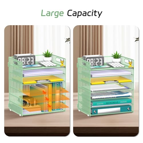 7 Tier Paper Organizer - Mesh Desktop File Holder with Handles for Office School Desk, Black (Mint green) - color: Mint green