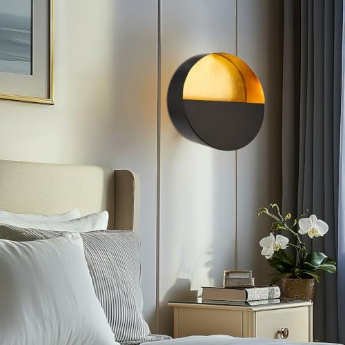 Luxury Metal Wall Candle Sconces – Large Handcrafted Wall-Mounted Tealight Candle Holders with Gold Leaf Interior – Modern & Rustic Home Décor for Living Room, Hallway – 11.8" Black Single Piece - color: Black, size: Large