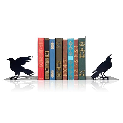 Raven Decor Gothic Room Bookends - Unique Raven Statue Designed for Shelves - Modern Decorative Book Holders for Kids