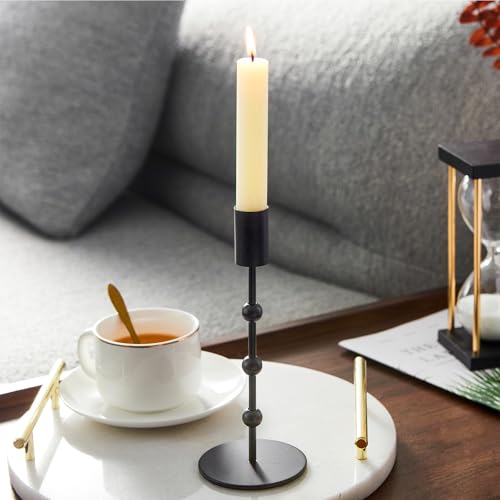 Black Candlestick Holders, Beaded Metal Taper Candle Stick Holders, Set of 3 Candle Holder for Fall Decorations, Tapered Candle Holders, Thanksgiving Table Centerpiece, Halloween Gothic Decor - color: Black