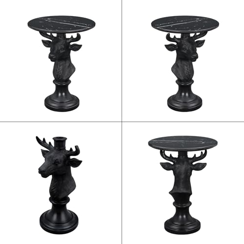 Modern Accent Table with Black Deer Sculpture Base, Minimalist Faux Marble End Table for Living Room Reception Area & Bedroom, 19.69 Inches Wide × 25.59 Inches High - style: black deer