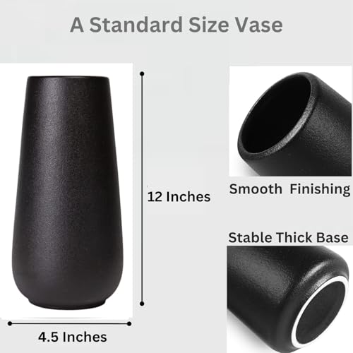 12 Inch Tall Premium Quality Ceramic Vase | Flower Vase for Home Decor | Farmhouse Decor, Desk Decor, Modern Decor, Aesthetic Room Decor, Black Vase for Bohemian Decor, Pampas Vase, Black - color: Black, size: 12 inches