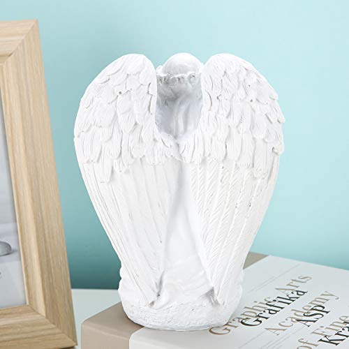 YANGMEI Guardian Angel Statue, Resin White Praying Angel Sculpture for Shelf Table Living Room Bedroom Decor Figurine Religious Spiritua Memorial Gift