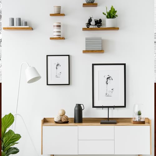 RattanView Picture Stands for Display Metal Frame Wooden Base Plate Holder for Display Wooden Base Black Picture Frame Easel Stand for Home Office Tabletop Book Platter Photo Plaque Holder