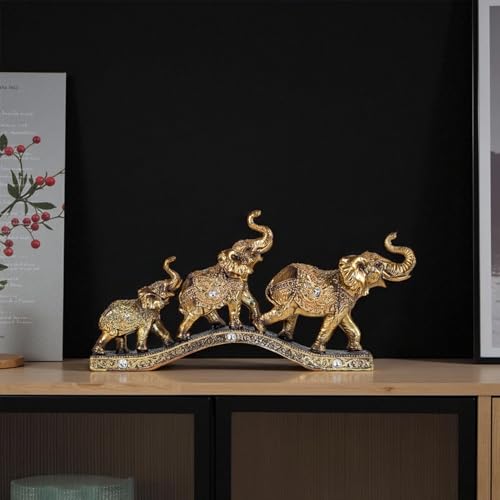 Elegant Golden Elephant Home Sculpture for Shelf, Desk, Mantel - Symbol of Love, Perfect Wedding