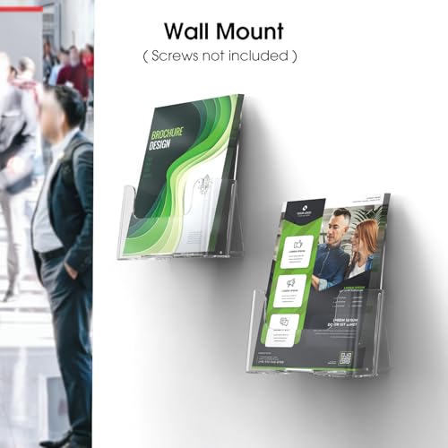 MaxGear Acrylic Brochure Holder 6 x 8 inch, Display Stand Plastic Clear Flyer Holders for 5.5 x 8.5 inch, 5 x 7 inch Menu, Literature, Trifold Pamphlet, Magazine, Countertop or Wall Mount, 6 Pack - size: 6"x9"-6 pack