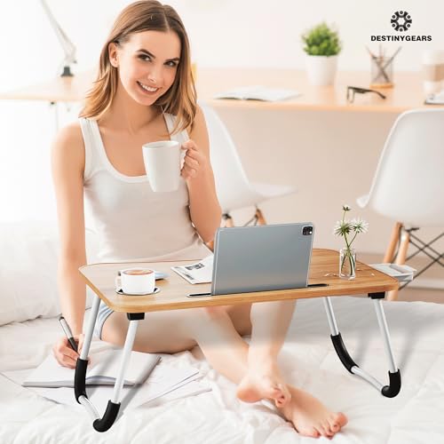 Lap Desk Bed Trays for Eating and Laptops Breakfast in Bed Tray for Sofa/Couch/Study/Reading/Writing with Cup Holder/Drawer On Low Sitting Floor Large Portable Foldable (Walnut Beige) - color: Walnut Beige