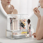 INVSSENE Stackable Makeup Organizer Countertop, Storage Perfume Skincare Cosmetic Lipstick Face Mask Makeup Brush Palettes, Ideal for Vanity Bathroom Counter - color: 3515 Clear