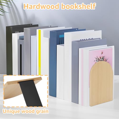 Wood Book Ends, Non Skid Desk Book Stands, Decorative Books Holder Creative BookStopper Sturdy Desk BookEnds to Hold Heavy Books Beech Bookend Supports for Office Home School(Beech) - color: Beech