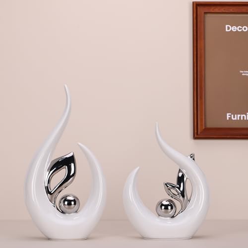 13" H White Silver Abstract Sculptures Home Decor, Ceramic Art Statue Cool Stuff to Put on Shelves&tv Stand Decor, Silver Accent Entertainment Center, for Fireplace Coffee Table Dining Table Decorate - color: White Silver, size: 13.0in/H