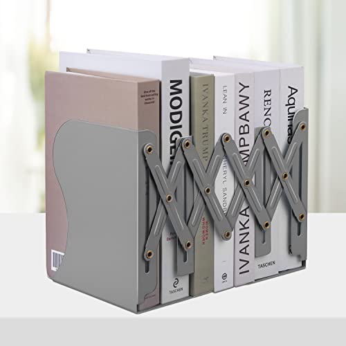 Honagu Adjustable Bookends, Metal Book Ends for Shelves Heavy Book, Desk Magazine File Organizer for Home, Office, Books, Papers, Extends up to 19 inches, for Students,Teachers (Grey) - color: Gray