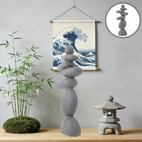 DECHOUS Large Stacked Rocks Sculpture, 16.5 Inch Tall, Resin Rock Cairn Stone Stacked Zen Garden Balanced Stone Statue for Indoor Outdoor Patio Home Meditation Decor