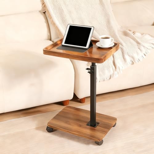 Adjustable Height Couch Tables that Slide Under Sofa, 360° Swivel Modern Tv Tray Table with Wheel, C Shaped End Table for Couch, C Table for Small Place, Perfect for Livingroom, Bedroom - style: Rectangle-Adjustablle Height