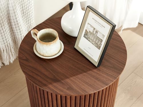 AVZEAR Small Round Side Table Fluted Night Stand Set of 2, 17.7" Mid Century Modern End Table, Circle Bedside Tables Wood Nightstands for Small Spaces, Living Room, Bedroom (Rustic Walnut) - color: Walnut, size: 17.7"D x 17.7"W x 21.6"H