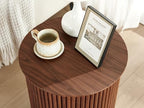 AVZEAR Small Round Side Table Fluted Night Stand Set of 2, 17.7" Mid Century Modern End Table, Circle Bedside Tables Wood Nightstands for Small Spaces, Living Room, Bedroom (Rustic Walnut) - color: Walnut, size: 17.7"D x 17.7"W x 21.6"H