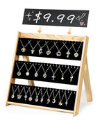 BS-VOG Necklace Display for Vendors, Foldable Jewelry Display Stand for Selling 66 Necklaces, 3-Tier Wood Jewelry Holder Storage Organizer with Black Velvet for Craft Shows & Boutiques