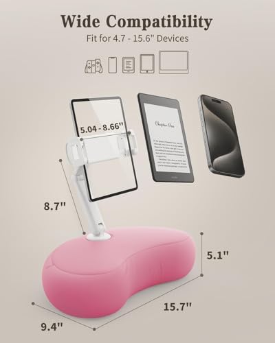 SAIJI Tablet Pillow Stand for Bed – iPad & Kindle Holder with Flexible Dual Axis Arm & Microbead Cushion, 360° Adjustable Lap Beanbag Phone Holder Fits Devices with 4.7"–15.6" Screens (Pink) - color: Pink