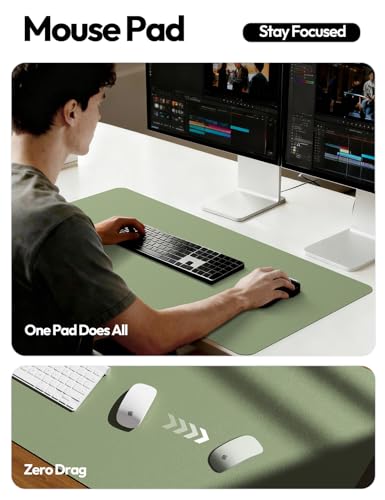 YSAGi Leather Desk Protector, Office Mat, Large Mouse Mat, Non-Slip PU Leather Blotter, Laptop Desk Pad, Waterproof Writing Pad for Office and Home (Bamboo Green, 47.2" x 23.6") - color: Bamboo Green, size: 47.2" x 23.6"