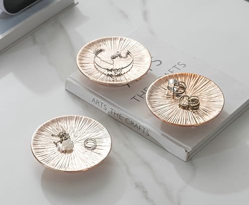 ADAVAS.Y&G Ceramic Rose Gold Candle Plate Set, 3-Piece – Decorative Candle Holder Tray for Pillar Candles, Jewelry, Trinkets or Bathroom Counter – Elegant Rose Gold Finish for Tabletop & Home Décor - color: Rose Gold