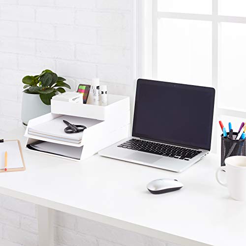 Amazon Basics Rectangular Plastic Desk Organizer Bundle, 3 Pieces Letter Tray/Accessory Tray, White - color: White, style: 3 Pieces