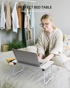 Ruxury Foldable Lap Desk Laptop Stand Bed Desk Table Tray, Breakfast Serving Tray, Portable & Lightweight Mini Table, Lap Tablet Desk for Sofa Couch Floor - White - color: White
