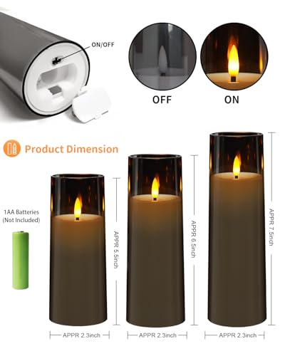 kakoya Flickering Flameless Candles Battery Operated with Remote and 2/4/6/8 H Timer Plexiglass Led Pillar Candles Pack of 9 (D2.3 xH5.5 6.5" 7.5") with Realistic 3D Wick Candles for Home Decor(Grey) - color: Grey-2