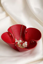 Leather Jewelry Valet Tray for Women and Men, Leather Jewelry Tray 5.5 inches, Small Tray for Bedside Nightstand Desk, Foldable Travel Dish Plate for Key,Wallet,Watch,Coin,Jewelry (Red), TR2024 - color: Red