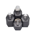 MOOCA 4 Pcs Set Faux Leather Ring Stand Holder Jewelry Display Set, Ring Holders for Jewelry Storage Organizer Stand Pedestals Display, Steel Gray, 1 3/4W x 1 5/8D and ½” H,¼” H,2 ½” H - color: Steel Gray Faux Leather