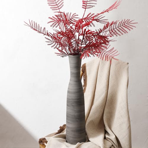 ALMA 20" Black Tall Skinny Flower Vase for Floor, Grey Modern Decorative Ceramic Vase for Living Room Floor, Dinner Table, Entryway, Fireplace, Bookshelf, Offer, Home Decor - color: Bow-black-20"