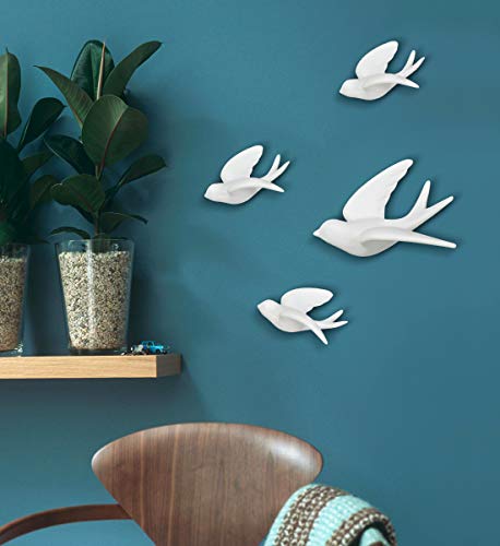 FANWNKI Ceramic Flying Birds Sparrows Wall Mount Hanging Decor-White-2Pack,Left - size: Left