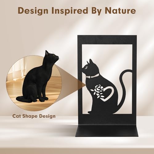 Aertiavty 2 Pcs Square Bookends for Shelves, Heavy-Duty Morden Cat Book Ends, Non-Skid Metal Bookends, 1 Pair Large Decorative Book Holder for Home and Office, Black Book Stopper, Heart Cat - style: Heart Cat