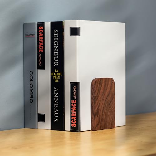 TILISMA Wooden Bookends for Shelves | Walnut Book Stopper for Bookshelves | Modern Wood Bookends for Shelf | Small Book Ends to Hold Firmly | Unique Transportable Separator for Bookshelves (Single) - size: Single