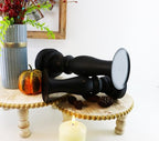 Black Worn Pillar Candle Holder - Rustic Wooden Farmhouse Candlestick Holders for - 2 Piece Set - color: Black-01