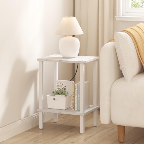 TUTOTAK End Table, Side Table, Nightstand, 2-Tier Storage Shelf, Sofa Side Table for Small Space, Living Room, Bed Room TB01BMW034 - color: Marble White