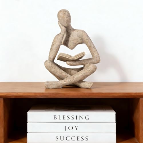 Bookshelf Decor, Coffee Table Decor, Library Decor Sculptures - Abstract Thinker Statue, Resin Modern Art Sculptures for Living Room, Office Desk,Home Decor (Beige) - color: Beige