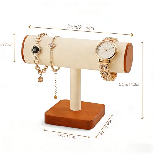 Wooden T-Bar Bracelet Display Stand, Watch & Bangle Organizer Rack, Jewelry Display Holder for Headbands, Scrunchies, Perfect for Home, Boutique, Craft Shows & Vendor Booths (Old Lace) - color: Old Lace