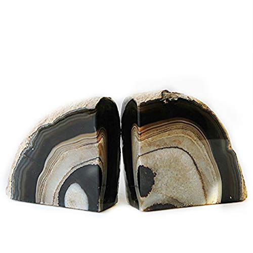 JIC Gem Black Agate Bookend(s) geode bookends Large Book Ends for Shelves 1 Pair 6 to 8 Lbs Book Ends to Hold Books Heavy Duty from Brazilian with Rubber Bumpers for Office and Home Decoration - color: Black Dyed, size: 6-8LBS.