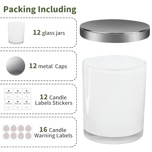 SUPMIND 12 Pack 10oz Glass Candle Jars with Lids and Sticky Labels, Empty Candle Jars for Making Candles Bulk Containers(Inner White) - color: Inner White, size: 10oz